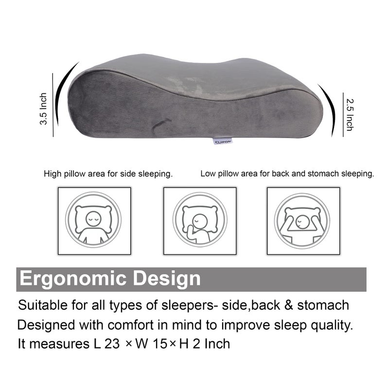 Flipon Orthopedic Pillow | Cervical Size for Neck Support | Sleeping Pain|Shoulder | Cool Memory Foam Gel Infused with 400 GSM Velvet Pillow Cover: 23 * 14 * 4.5/4 inches (Grey Flexan) - Image 4