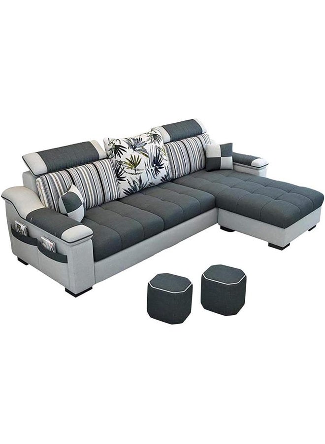 Poppins Home L Shape sofa 3 Seat Linen Living Room Sofa Set Home Furniture Modern Design Frame Soft Sponge Shape Home Furniture(Foot ped + 2 cloth stool) (Black) - Image 1
