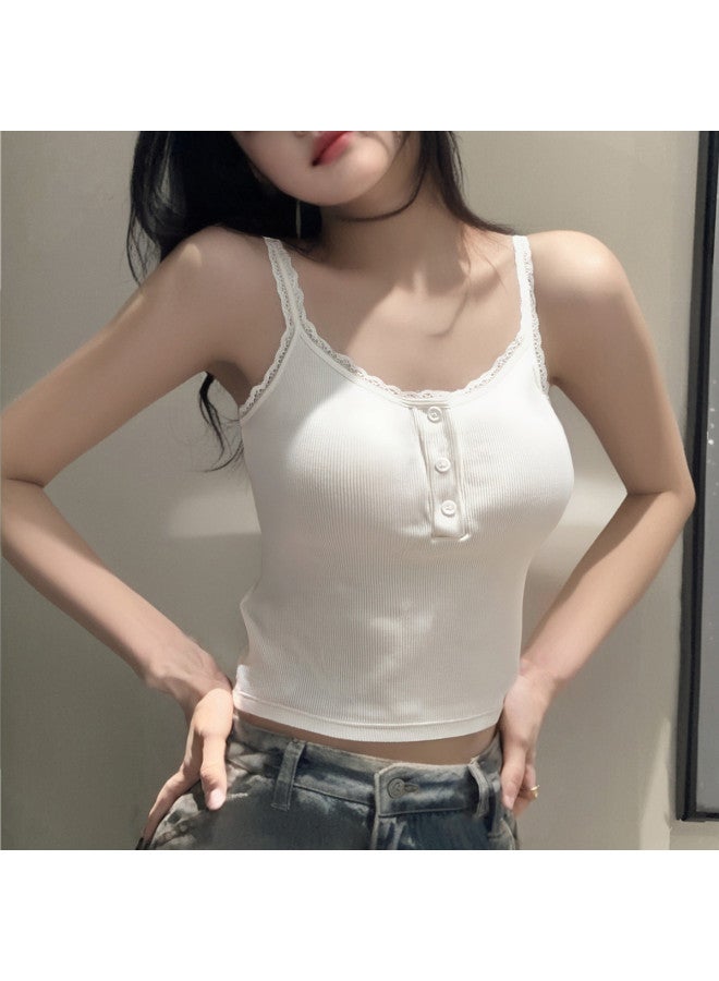 Goso Wire-Free Bralette With Built-In Pads, Summer Thin Lace White Camisole For Women - Image 3