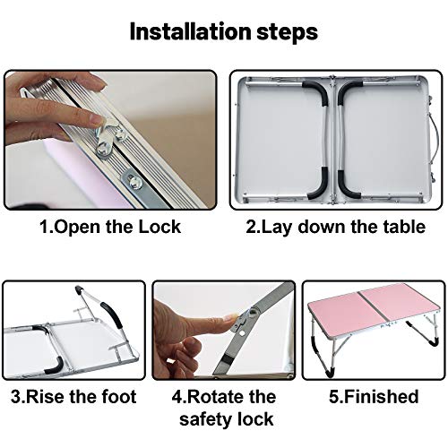 Jucaifu Foldable Laptop Table, Bed Desk, Breakfast Serving Bed Tray, Portable Mini Picnic Table & Ultra Lightweight, Folds in Half with Inner Storage Space (Pink) - Image 5