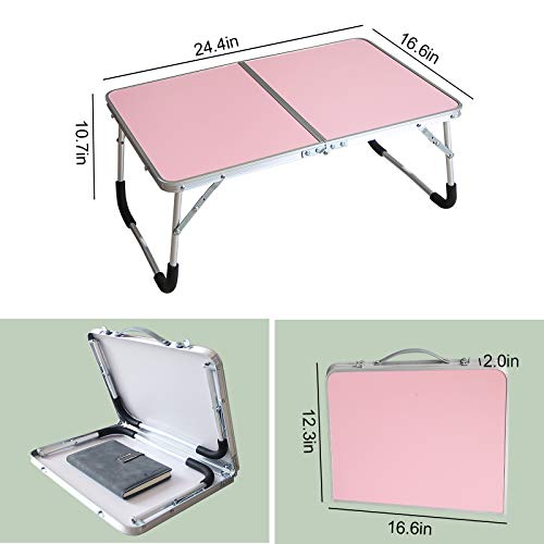 Jucaifu Foldable Laptop Table, Bed Desk, Breakfast Serving Bed Tray, Portable Mini Picnic Table & Ultra Lightweight, Folds in Half with Inner Storage Space (Pink) - Image 4