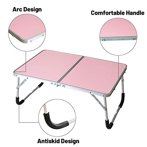 Jucaifu Foldable Laptop Table, Bed Desk, Breakfast Serving Bed Tray, Portable Mini Picnic Table & Ultra Lightweight, Folds in Half with Inner Storage Space (Pink) - Image 2