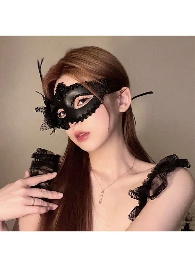 Couple Masquerade Mask Set Venetian Party Mask Mardi Gras Mask Costume Mask Fancy Dress Mask for Women (Black) - Image 2