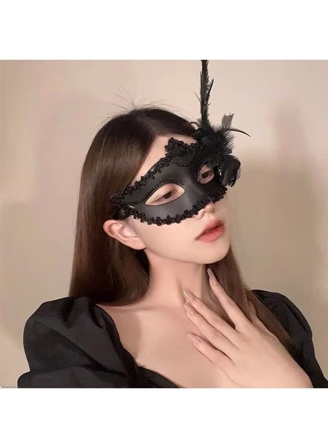 Couple Masquerade Mask Set Venetian Party Mask Mardi Gras Mask Costume Mask Fancy Dress Mask for Women (Black) - Image 4