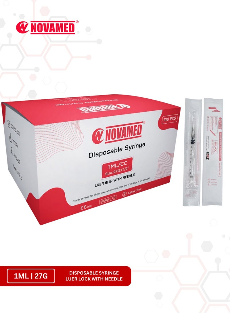NOVAMED Disposable Syringe 1Ml 27G With Luer Slip, Needle Bundle Of 20 Pcs - Image 2