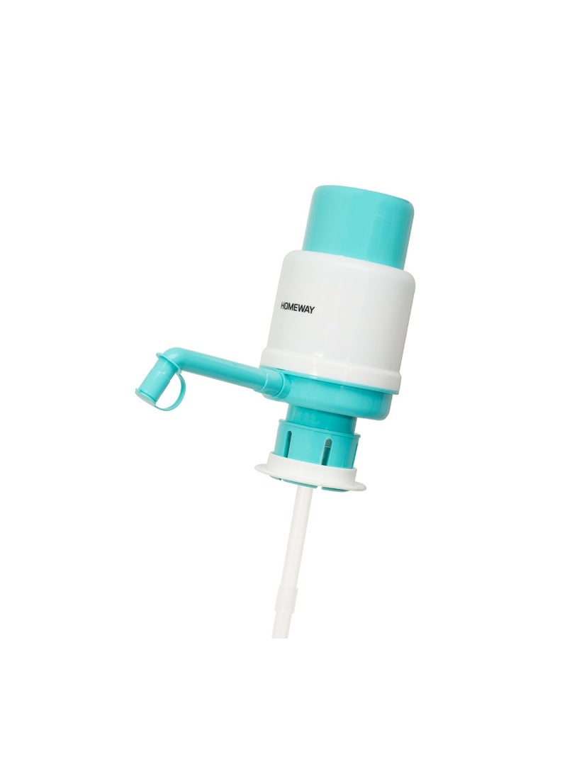 Homeway Portable Manual Water Pump for 5 Gallon Water Bottles, Food-Grade Plastic Drinking Water Dispenser, 55mm Neck Compatible, HW3891, White & Turquoise - Image 1