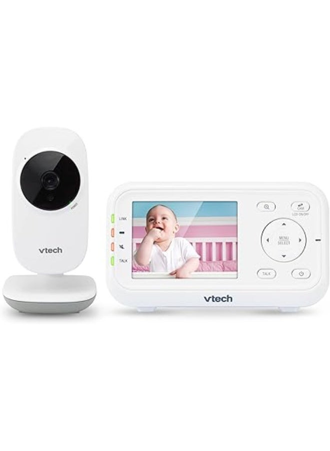 VTech Video Baby Monitor with 1000ft Long Range, Auto Night Vision, 2.8” Screen, 2-Way Audio Talk, Temperature Sensor, Power Saving Mode, Lullabies and Wall-mountable Camera with bracket, White - Image 1