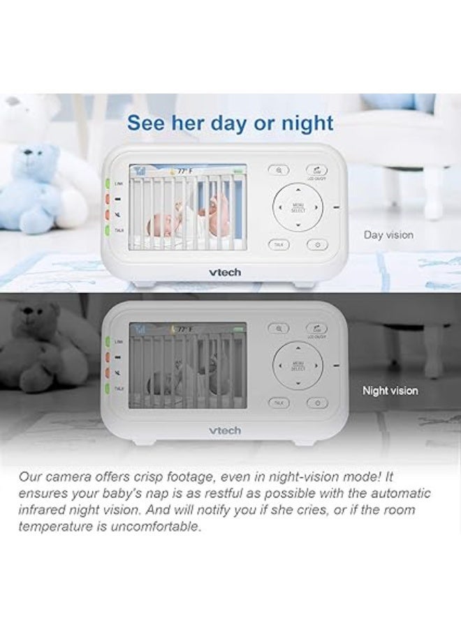 VTech Video Baby Monitor with 1000ft Long Range, Auto Night Vision, 2.8” Screen, 2-Way Audio Talk, Temperature Sensor, Power Saving Mode, Lullabies and Wall-mountable Camera with bracket, White - Image 4