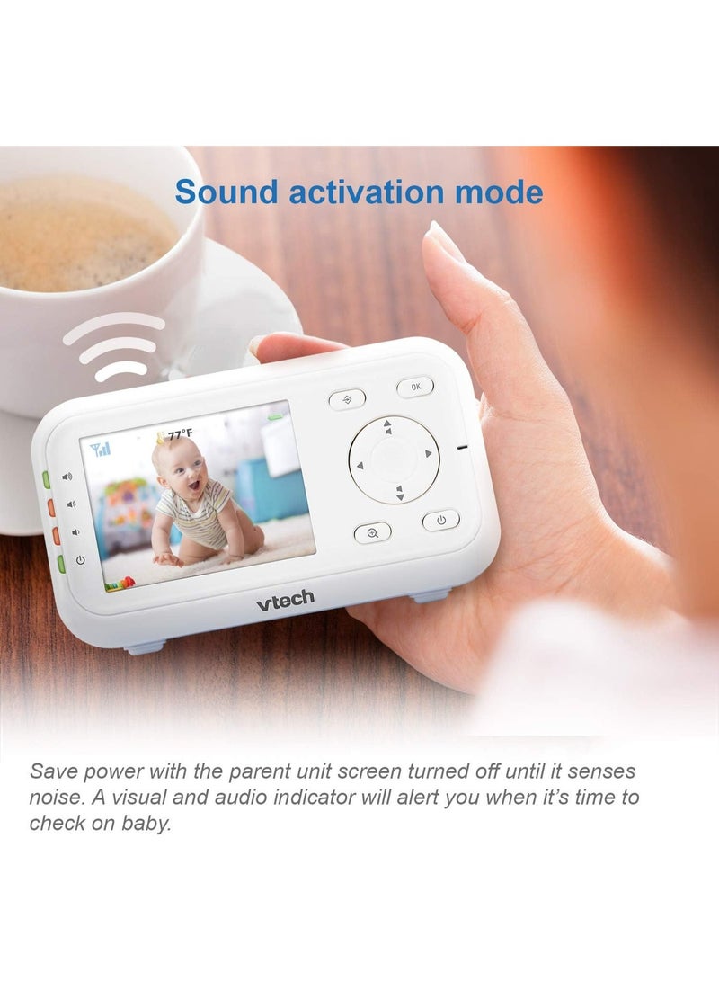 VTech Video Baby Monitor with 1000ft Long Range, Auto Night Vision, 2.8” Screen, 2-Way Audio Talk, Temperature Sensor, Power Saving Mode, Lullabies and Wall-mountable Camera with bracket, White - Image 2