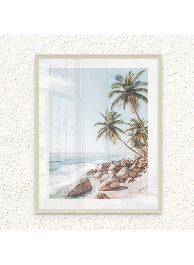 Art Decor - Art Decor Framed Fine Art of Tropical Beach with Palm Trees Portrait Aesthetic Coastal Print with Matt Board Wall Décor for Living Room Bedroom Home Office Hotel Gifting - Image 1