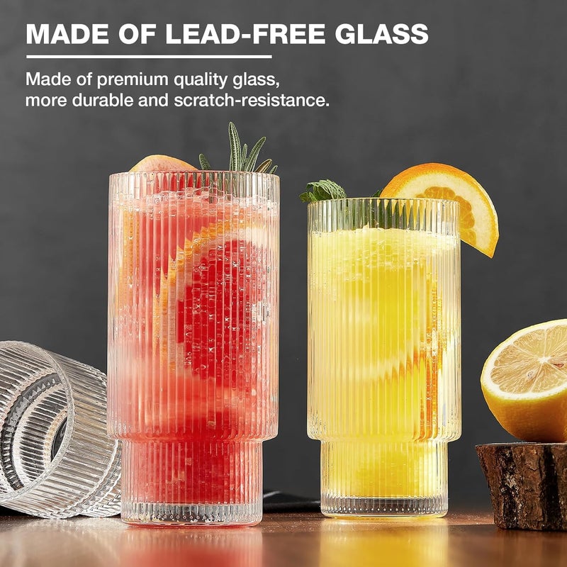 WRINGO 350ML Water Glass Tumbler Highball Glasses Clear Iced Tea and Glasses for Drinking Cocktail Juice Milkshake Coke Soda Vintage Glass Cups Dishwasher Safe Pack of 6 Lining A 6 Count - Image 3