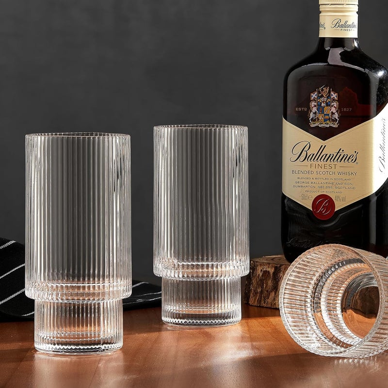 WRINGO 350ML Water Glass Tumbler Highball Glasses Clear Iced Tea and Glasses for Drinking Cocktail Juice Milkshake Coke Soda Vintage Glass Cups Dishwasher Safe Pack of 6 Lining A 6 Count - Image 4