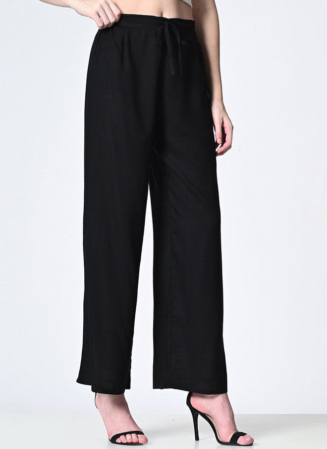 Rue Collection Black Straight Fit Trousers for Women - Image 2