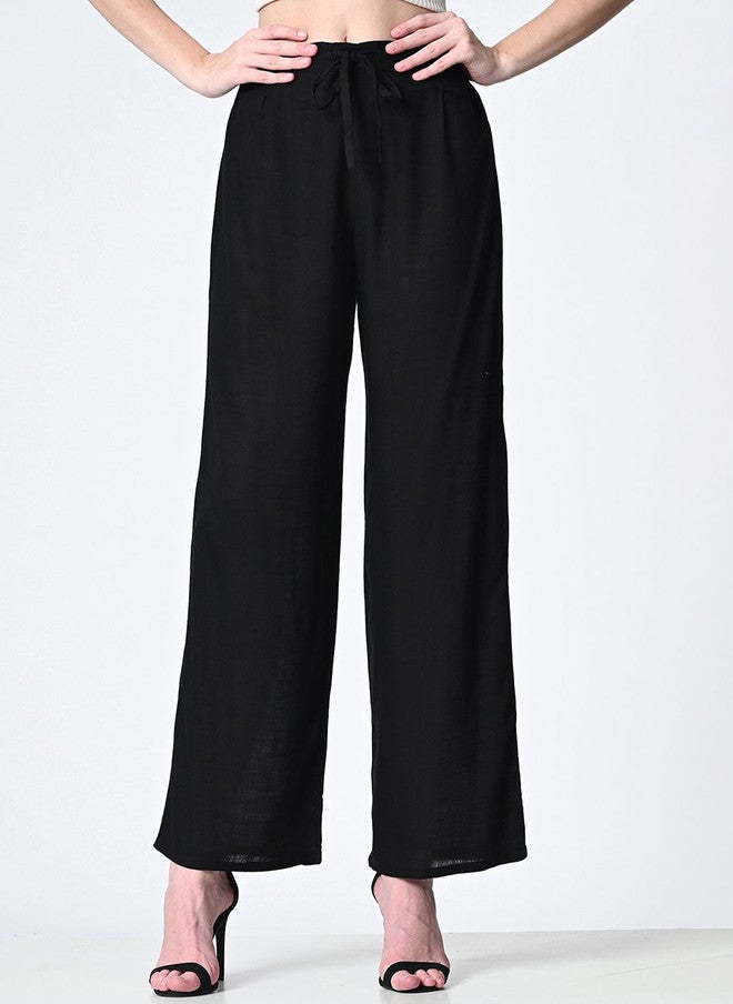 Rue Collection Black Straight Fit Trousers for Women - Image 1