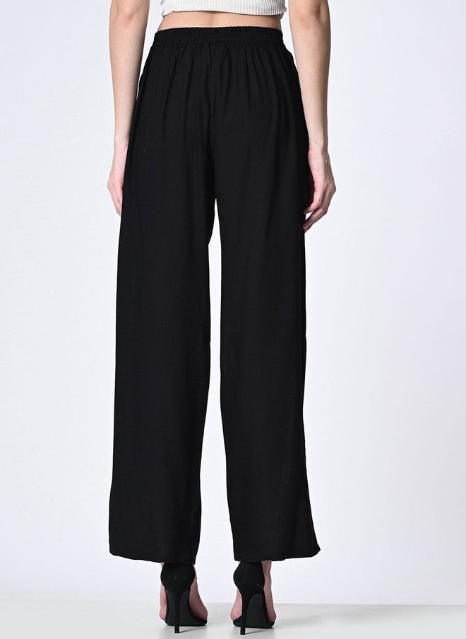 Rue Collection Black Straight Fit Trousers for Women - Image 4