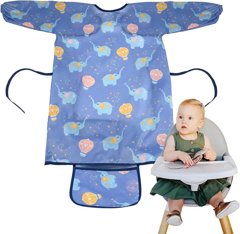 BIGTHREE Baby Weaning Bib, Waterproof Anti Dirty Baby Feeding Bibs, Long Sleeves Weaning Bibs for Eating, Attaches Fully Cover to Baby Highchair, Easy to Clean - Image 1