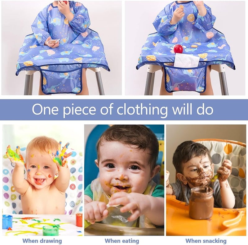 BIGTHREE Baby Weaning Bib, Waterproof Anti Dirty Baby Feeding Bibs, Long Sleeves Weaning Bibs for Eating, Attaches Fully Cover to Baby Highchair, Easy to Clean - Image 2