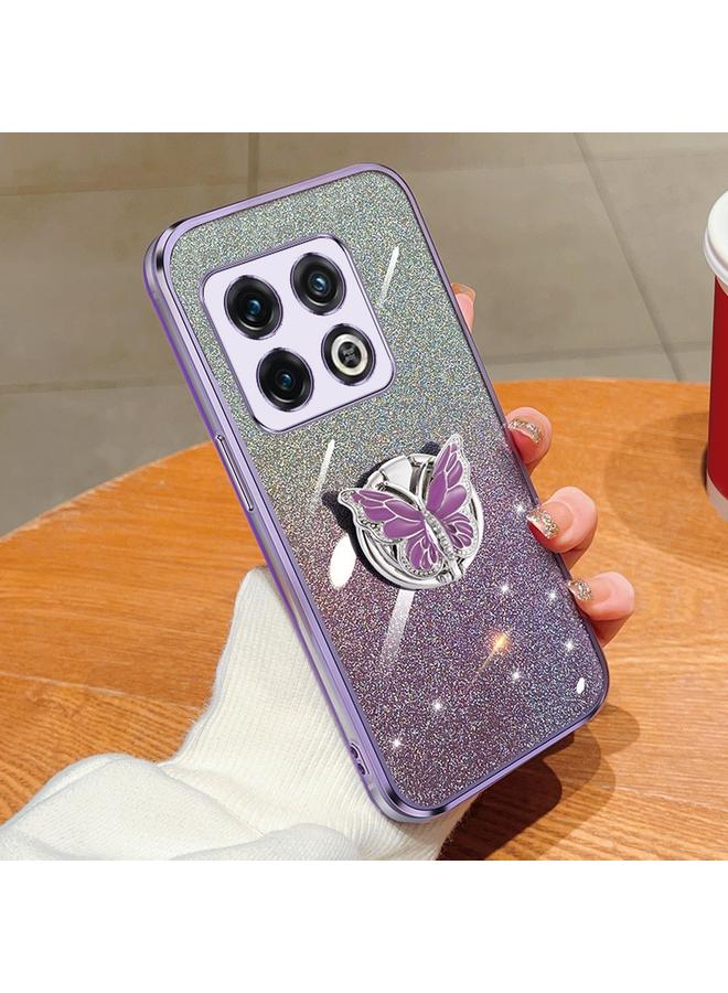 اس-توب جراب لهاتف OnePlus 10 Pro، جراب هاتف TPU بحامل على شكل فراشة بلون متدرج لامع - Image 1