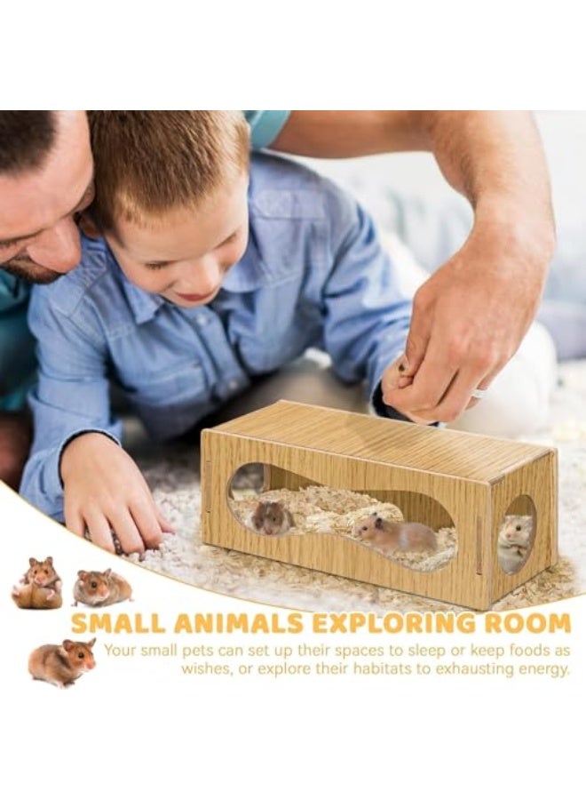 Azonee Hamster Hideout Wooden House Chamber Small Animals Pets Tunnel and Tubes Exploring Toys with Three Holes Secret Peep Shed Hamster Accessories for Real Hamsters and Guinea - Image 2