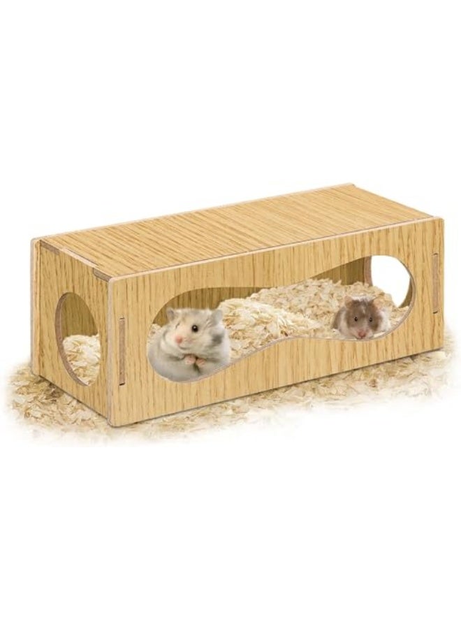 Azonee Hamster Hideout Wooden House Chamber Small Animals Pets Tunnel and Tubes Exploring Toys with Three Holes Secret Peep Shed Hamster Accessories for Real Hamsters and Guinea - Image 1