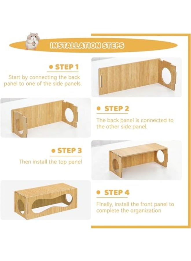 Azonee Hamster Hideout Wooden House Chamber Small Animals Pets Tunnel and Tubes Exploring Toys with Three Holes Secret Peep Shed Hamster Accessories for Real Hamsters and Guinea - Image 5