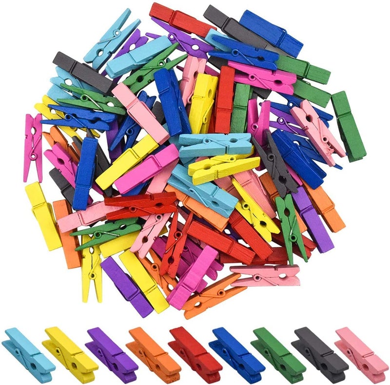 ikis 20 pcs Wooden Clips Colored Mini Wooden Photo Pegs Paper Clips Clothespins Craft Pegs for Hanging Photos Craft DIY Decoration 1 inch 20 pcs - Image 1