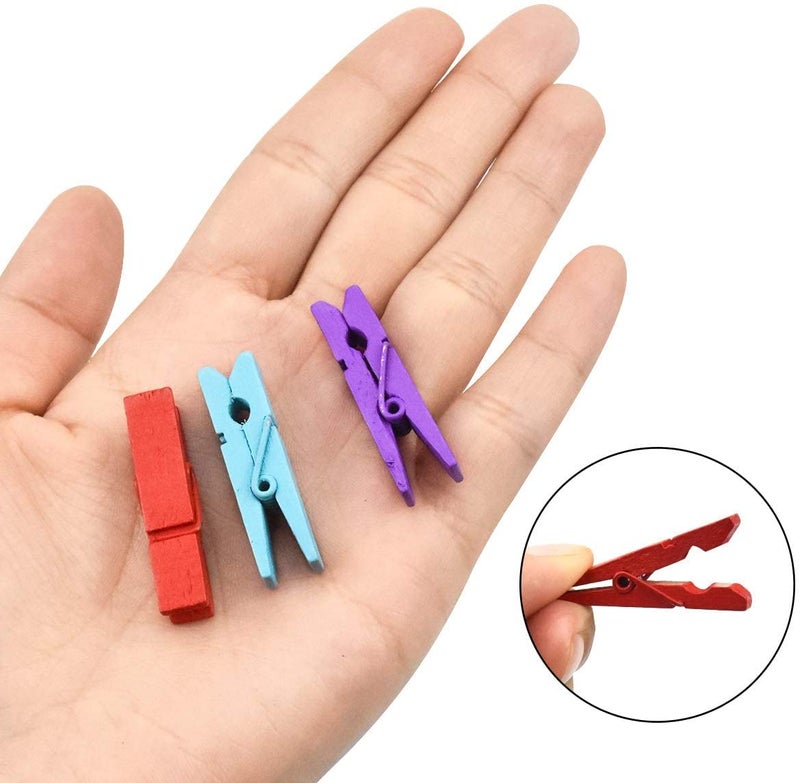 ikis 20 pcs Wooden Clips Colored Mini Wooden Photo Pegs Paper Clips Clothespins Craft Pegs for Hanging Photos Craft DIY Decoration 1 inch 20 pcs - Image 3