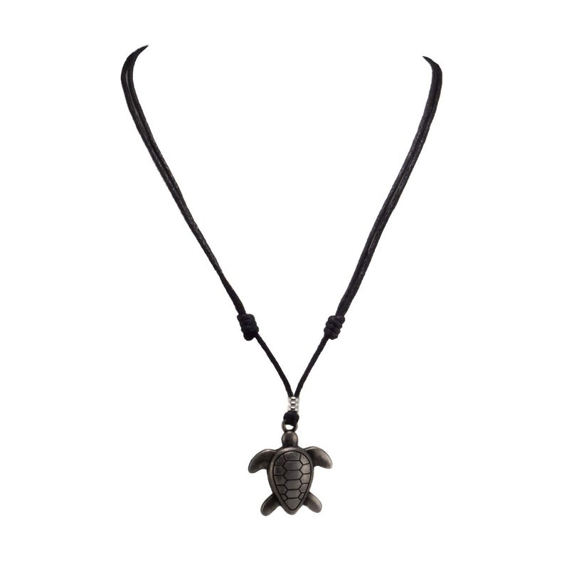 BlueRica Sea Turtle on Adjustable Black Cord Necklace (Old Silver Finish) - Image 4