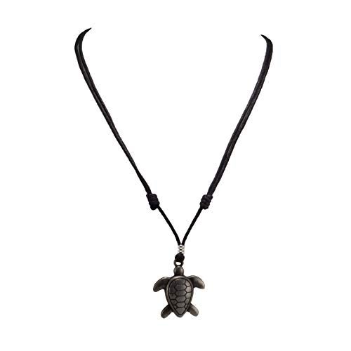BlueRica Sea Turtle on Adjustable Black Cord Necklace (Old Silver Finish) - Image 1