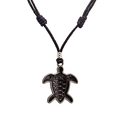 BlueRica Sea Turtle on Adjustable Black Cord Necklace (Old Silver Finish) - Image 3