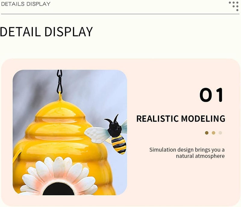 klarako Hanging Decorative Outdoor Bird House, Handmade Metal Bee Themed Honeycomb Shaped Outdoor Bird Feeder and Bird Houses for Indoor Outdoor Garden Tree Decor (Yellow) - Image 5