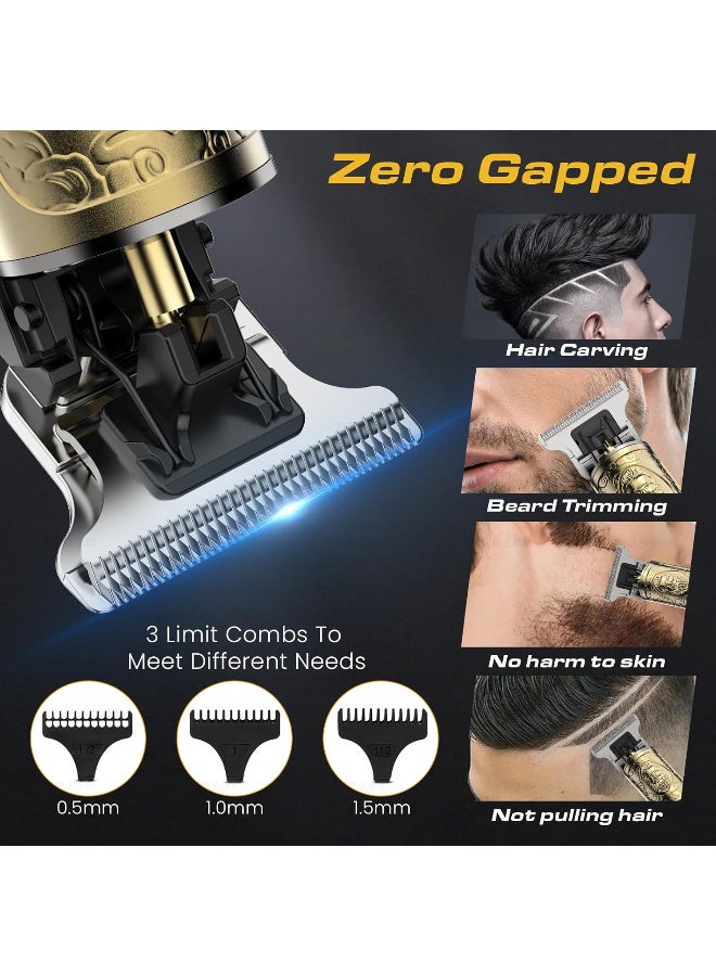 Fannas Hair Trimmer for Men, Professional Cordless Zero Gapped Beard Clippers With LCD Display, Electric Rechargeable T Liners Shavers Edgers, Barber Gifts - Gold - Image 3