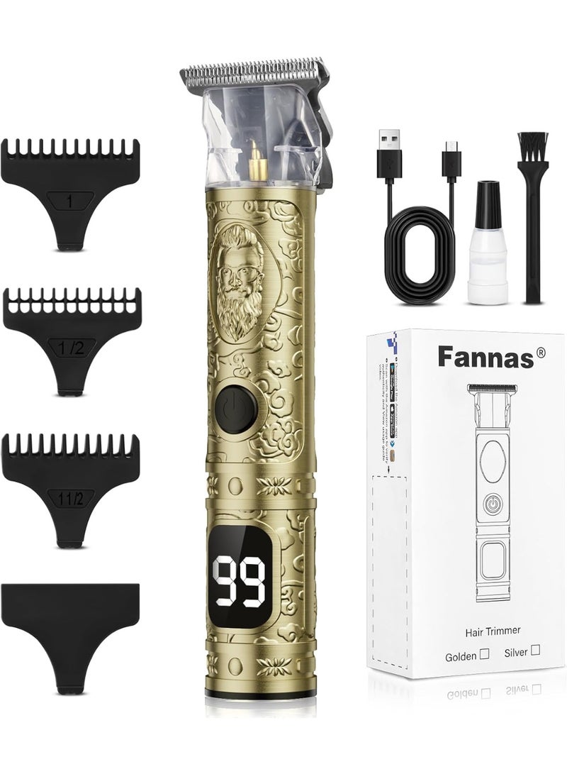 Fannas Hair Trimmer for Men, Professional Cordless Zero Gapped Beard Clippers With LCD Display, Electric Rechargeable T Liners Shavers Edgers, Barber Gifts - Gold - Image 1