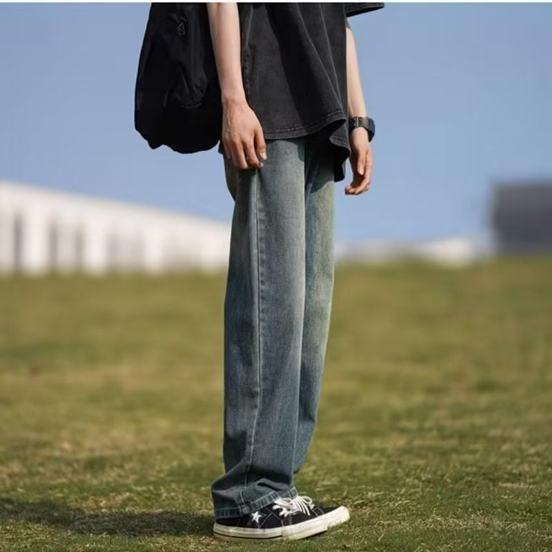 American Trendy Jeans Boys Retro Loose Straight Pants Hong Kong Style Wide Leg Pants - Image 4