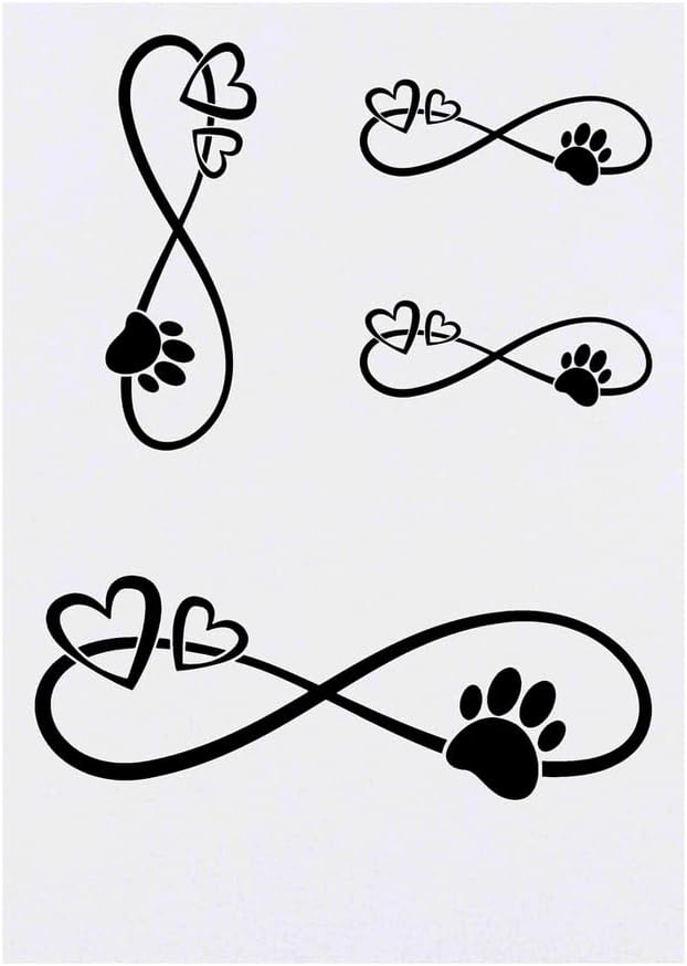 4 x Infinity Hearts Paw Temporary Tattoos Water Resistant SkinSafe NonToxic Transfers Mixed Sizes TO00046461