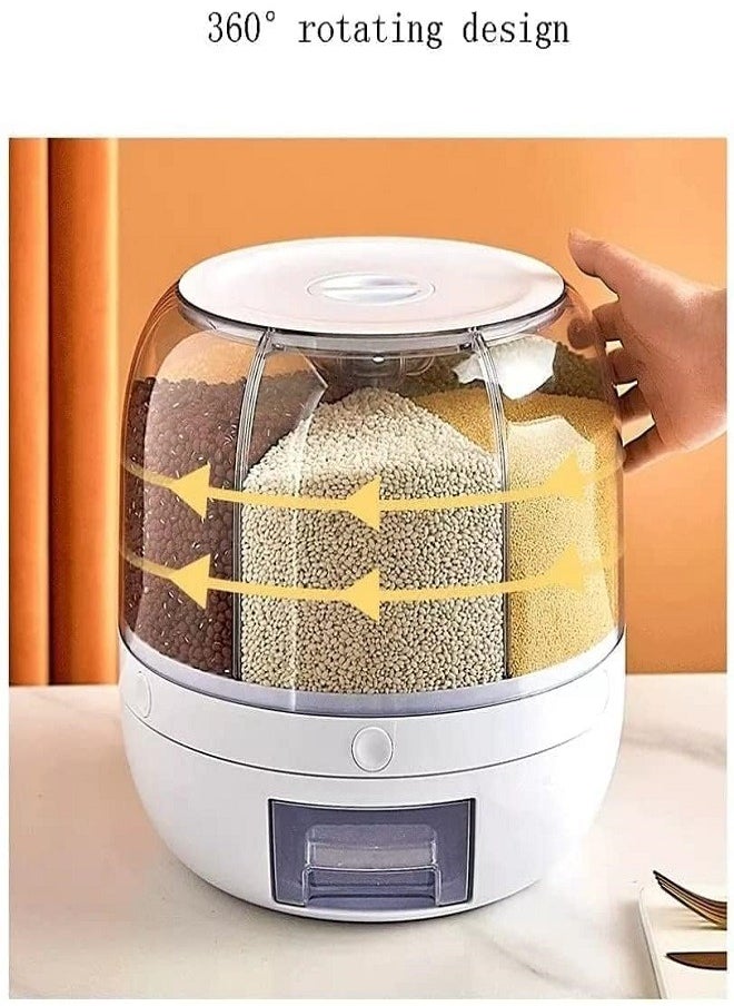 Generic - Draxon rice dispenser 6 Grid lentils storage containers, cereal and grain kitchen food container rotating storage bucket round rice output for grains, dog food, lentil, capacity around 6 Liters - Image 1