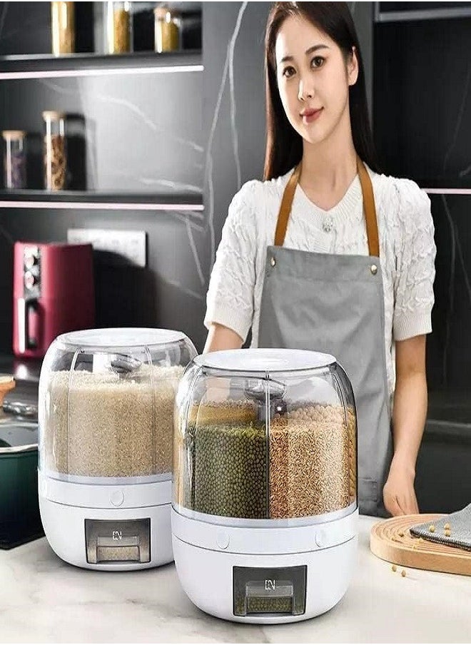 Generic - Draxon rice dispenser 6 Grid lentils storage containers, cereal and grain kitchen food container rotating storage bucket round rice output for grains, dog food, lentil, capacity around 6 Liters - Image 1