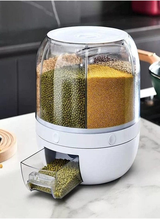 Generic - Draxon rice dispenser 6 Grid lentils storage containers, cereal and grain kitchen food container rotating storage bucket round rice output for grains, dog food, lentil, capacity around 6 Liters - Image 1