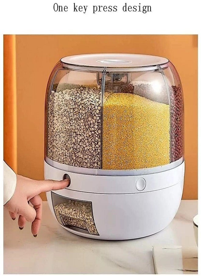 Generic - Draxon rice dispenser 6 Grid lentils storage containers, cereal and grain kitchen food container rotating storage bucket round rice output for grains, dog food, lentil, capacity around 6 Liters - Image 1