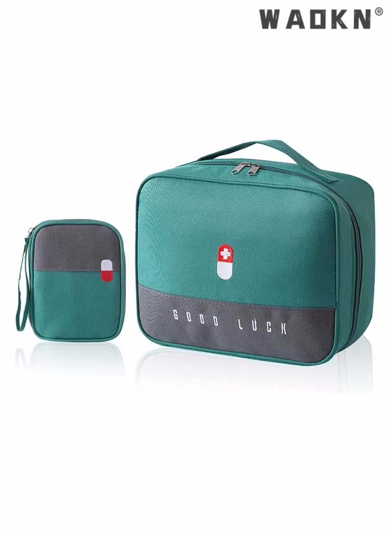 WAOKN Empty First Aid Bags Travel Medical Supplies Cosmetic Organizer Insulated Medicine Bag Convenient Safety Kit Suit for Family Outdoors Hiking Camping Car Office Workplace Green (Mom Son Bag) - Image 1