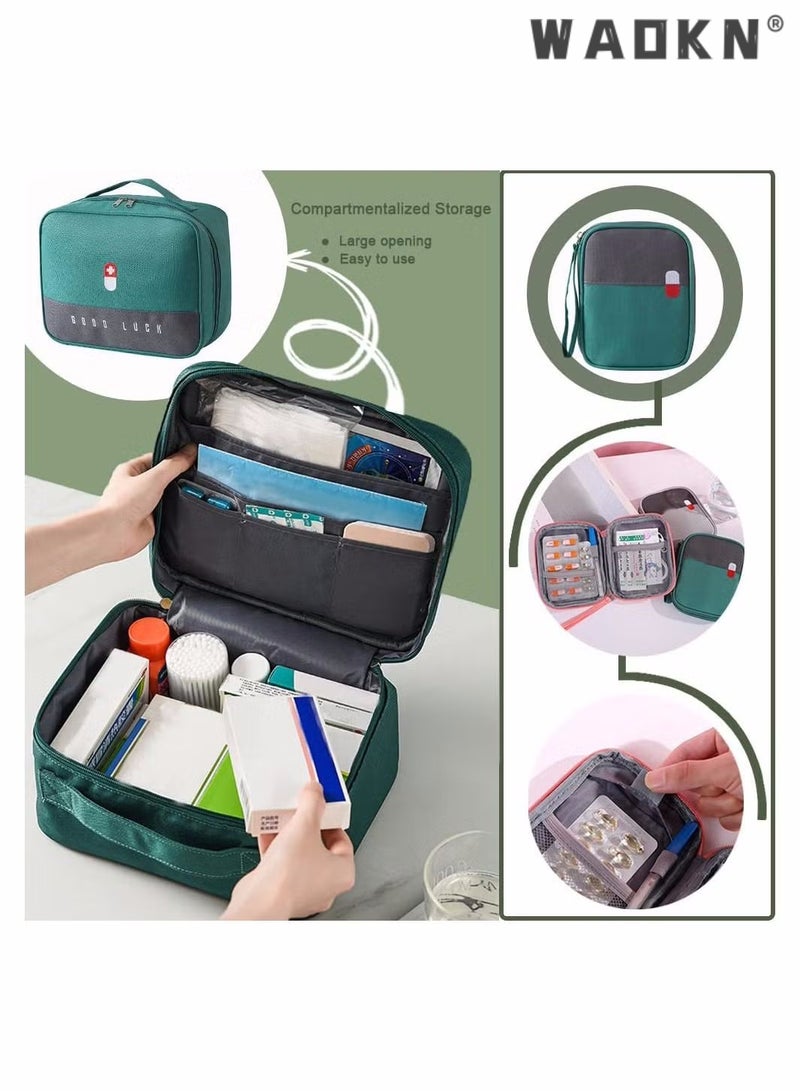 WAOKN Empty First Aid Bags Travel Medical Supplies Cosmetic Organizer Insulated Medicine Bag Convenient Safety Kit Suit for Family Outdoors Hiking Camping Car Office Workplace Green (Mom Son Bag) - Image 2