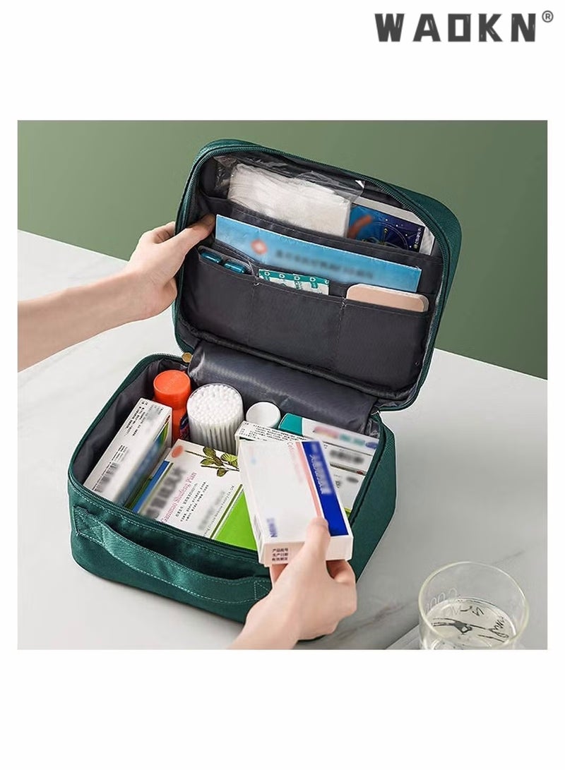 WAOKN Empty First Aid Bags Travel Medical Supplies Cosmetic Organizer Insulated Medicine Bag Convenient Safety Kit Suit for Family Outdoors Hiking Camping Car Office Workplace Green (Mom Son Bag) - Image 4