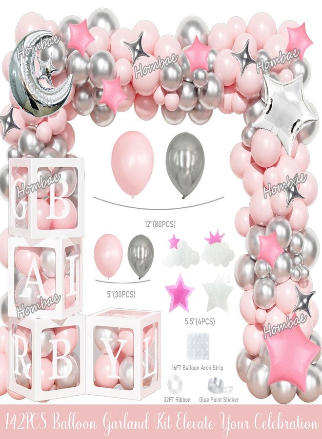 Hombae Twinkle Twinkle Little Star Baby Shower Decorations, Moon and Stars Baby Shower Decorations Backdrop Balloon Glitter Banner Tablecloth Cake Topper Sash for Space Party Supplies Pink Silver - Image 3