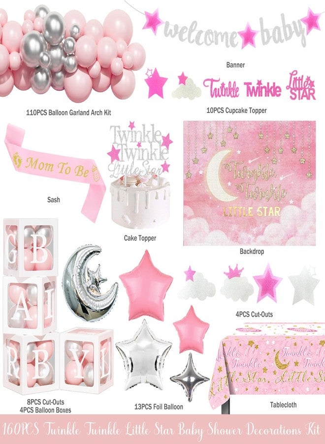 Hombae Twinkle Twinkle Little Star Baby Shower Decorations, Moon and Stars Baby Shower Decorations Backdrop Balloon Glitter Banner Tablecloth Cake Topper Sash for Space Party Supplies Pink Silver - Image 2