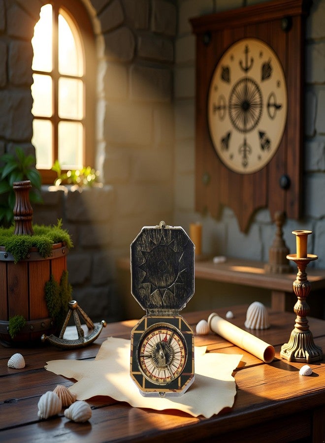 Sluswallow 1Pc Bronze Compass Toy, Nautical Compass Pirate Captain Costume Toy Halloween Party Cosplay Decoration Deft Design, Toys and Games - Image 5