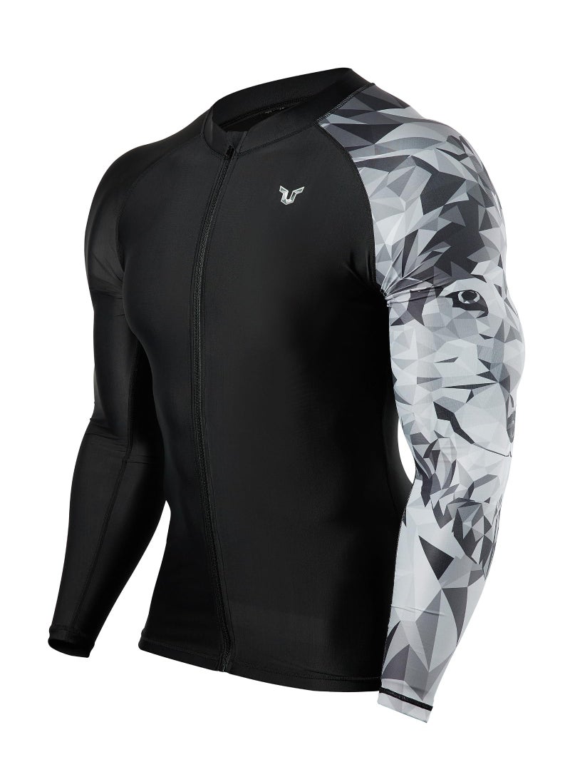HUGE SPORTS HUGE SPORTS Men's Swim Shirts Long Sleeve Zip Rash Guard UPF 50+ Sun Protective Quick Drying (Wolf, S)  - Image 1