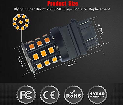 BlyilyB 3157 3156 3057 4157 3056 LED Bulbs Amber Yellow12-24V Super Bright 850 Lumens Replacement For Brake Light Bulbs (Pack of 4) - Image 5