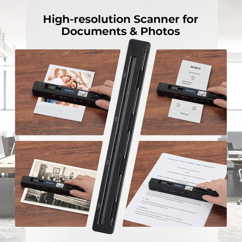 MUNBYN Portable Scanner, Photo Scanner for A4 Documents Pictures Pages Texts in 900 Dpi, Flat Scanning, Include 16G SD Card, Wand Document Reader Uploads Images to Computer Via USB Cable, No Driver - Image 2