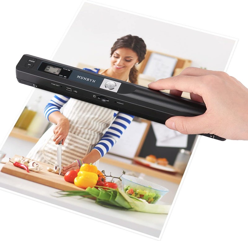 MUNBYN Portable Scanner, Photo Scanner for A4 Documents Pictures Pages Texts in 900 Dpi, Flat Scanning, Include 16G SD Card, Wand Document Reader Uploads Images to Computer Via USB Cable, No Driver - Image 1