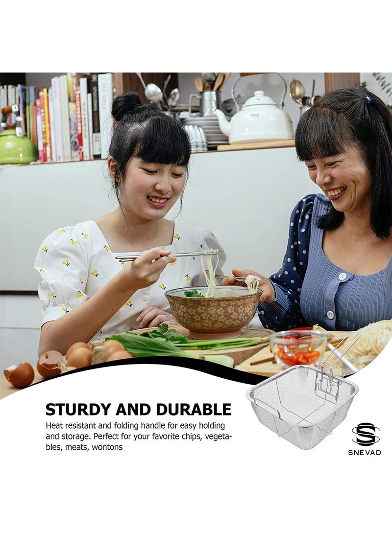 SHREESAMP SHREESAMP Fried Basket Square Stainless Steel Deep Fry Wire Mesh French Fries Holder Chips Frying Folding Handle Kitchen Mini Cooking Net Colander Strainer  - Image 3